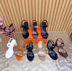 ST82762 Hermes Fashionable brand high-heeled sandals waterproof platform genuine leather banquet coarse heel sandals H metal buckle