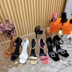 ST02745 Hermes Fashionable and versatile high-heeled sandals with square toe buckle and thin heel leather sandals luxurious and exquisite appearance
