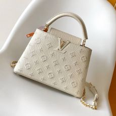 ST17677 LV Lizard Pattern Capucines BB Handbag Exquisite Lizard Leather Outer Sheepskin Inner Cream White Shoulder Bag M48865