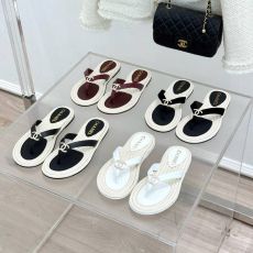 ST35138 CHANEL New handmade stitching natural hemp rope bottom double C-clip flip flops for vacation anti slip large bottom slippers