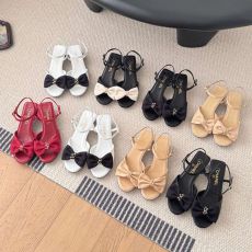 ST19279 Chanel Top brand genuine leather outdoor sandals Fashionable bow tie casual short heel round toe sandals