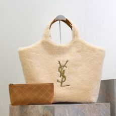 ST84693 YSL latest winter lamb wool handbag camel colored body creamy lamb plush warm armpit bag model 698651