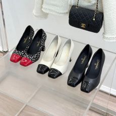 ST56738 CHANEL Formal high heels stable arch support banquet party fashion women's shoes classic square toe color blocked high heels