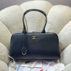 ST49160 CHANEL new bowling tote bag black gold large plain calf leather classic luxury capacity large space