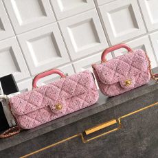 ST77054 CHANEL 25K fashion show shoulder bag pink pure cotton needle fabric cover bag woolen material handle cover bag