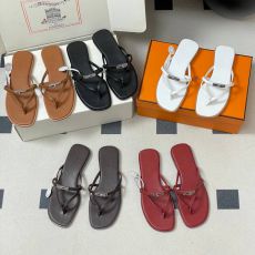 ST48294 hermes Classic cowhide flip flops with simple summer style slim strap and toe clip casual flat bottom sandals
