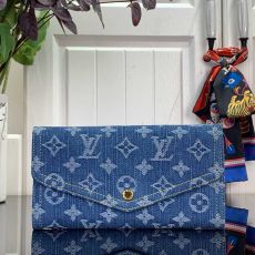 ST33697 LV Blue Denim Monogram Envelope Long Wallet Women Snap Button Multi Card Slots Designer Purse