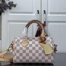 ST05312 LV Speedy White Chessboard Woven Handle Pillow Bag White Chessboard Pattern LV Small Bag Speedy20 Crossbody Bag