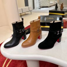 ST51470 Christian Louboutin Leather buckle thick heel ankle boots brand design fashionable leather high heels ankle boots