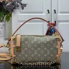 ST15965 LV Khaki Denim Monogram Mini Trunk Crossbody Bag Women Chain Shoulder Handbag Vintage Hardcase Purse