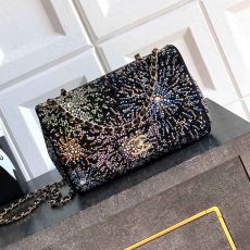 ST96652 CHANEL Classic Black Starry Sky Set Diamond New Sheepskin Bead Shoulder Bag Elegant Underarm Bag Mini Small 20cm