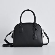 ST48407 2026 New Minimalist Mini Bowling Bag Women Black Litchi Grain Leather Shell Handbag Detachable Strap Luxury Style Boston Crossbody Top Handle Bag