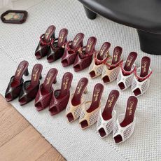ST70663 Women's Peep Toe Chunky Heel Mules Luxury Designer Inspired Slip-on Sandals Breathable Mesh Block Heel Mules