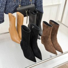 ST79804 Hermes New retro pointed toe wedge heel boots classic knight ankle boots street style leather boots