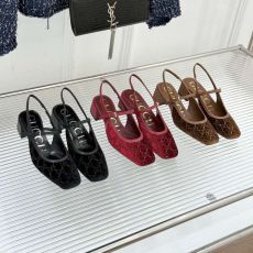 ST67525 Fashionable velvet rhinestone square toe thick heel empty sandals unique retro luxury sandals