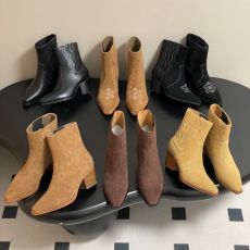 ST00317 HERMES New retro western stitching pointed toe thick heel suede short boots platform Chelsea motorcycle boots