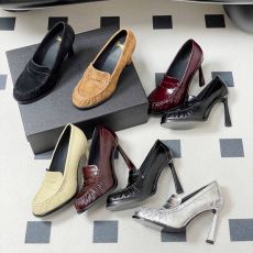 ST10137 YSL Top quality high-heeled loafers Muller shoes suede banquet fashion versatile high-heeled single shoes