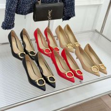 ST00365 FERRAGAMO Large metal buckle pointed high heels fashionable and elegant slim heel genuine leather high heels