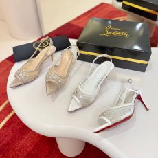 ST76550 Christian Louboutin High end brand designer designs mesh sewn diamond pointed sandals with fashionable crystal heel high sandals