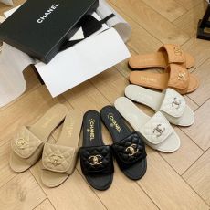 ST21039 Women genuine Leather Slides CC Metal Buckle Flat Slippers Luxury Designer Style Summer Beach Sandals Casual Outdoor Flip Flops 