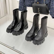 ST91736 prada Winter women's motorcycle boots classic triangle logo thick soled short boots with side zipper ankle boots