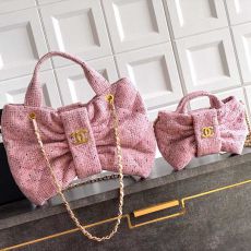 ST88800 CHANEL off white coarse tweed bow bag made of denim material, original factory Antiba oil wax sheepskin shoulder bag