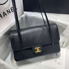 ST13493 Black Caviar Leather Double C Flap Shoulder Bag Women Gold Turnlock Classic Crossbody Handbag