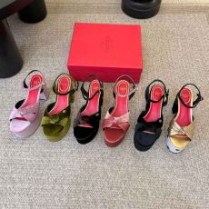 ST39210 Women's Bow Knot Platform Heel Sandals Velvet Ankle Strap Chunky Heel Shoes Luxury Designer Inspired Party Dress Heels