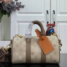 ST91281 Beige Monogram Mini Speedy Boston Bag Women Top Handle Handbag Detachable Strap Crossbody Purse