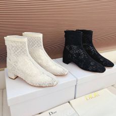 ST59298 Dior Jacquard embroidery elegant rhinestone and bare cool boots with thick heel and square toe Roman back zipper short boots