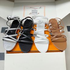 ST22384 Hermes Fashionable cowhide flat sandals with simple summer style slim strap with exposed toes casual leather flat sandals