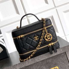 ST44957 CHANEL 25A Double layer Zipper Makeup Bag with Advanced Handmade Workshop Bag Comes with Mirror Donkey Cherry Series