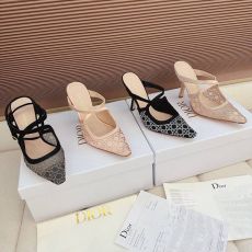 ST32009 dior Ribbed back empty high-heeled sandals with jacquard embroidery letters and diamond surface slippers
